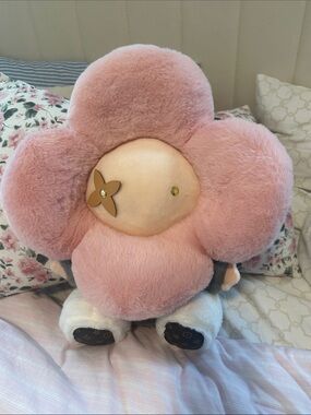 Pink Plush Flower Decorative Pillow